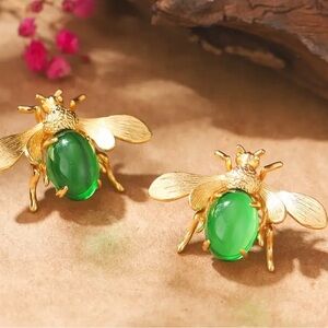 Elegant Gold and Green Bee Brooch Set